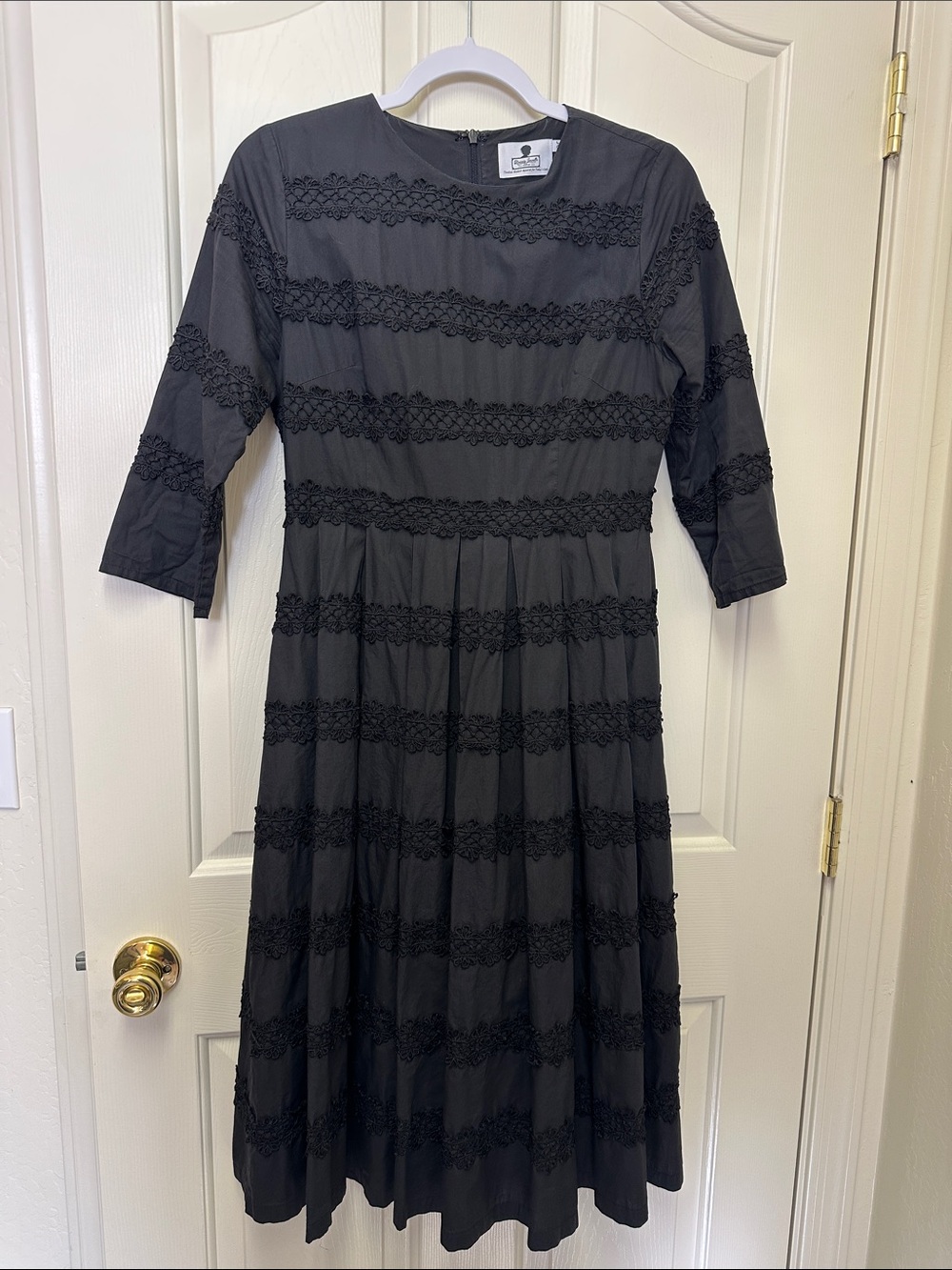 Dainty Jewells Black Midi Dress with Lace Trim